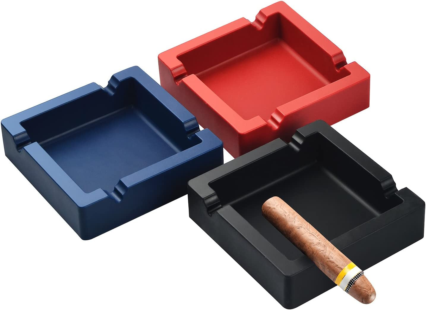 Cigar Ashtray Big Ashtrays for Cigarettes Patio Outdoors Large Black 4 Dual-Use Rest Unbreakable Silicone Cigar Cigarette Ashtray for Outside/Indoor/Home Decor